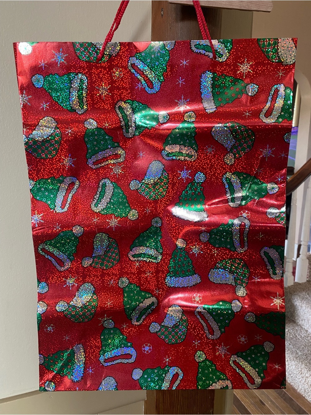 Extra large Holiday Gift Bag with Green Santa Hats - Unbranded